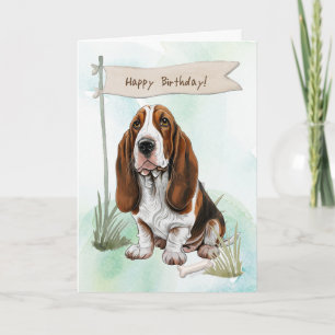 Carte Basset Hound Dog En Plein Air Sous Symbole D'Anniv