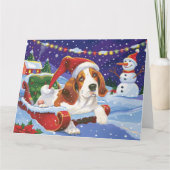 Carte Basset Hound Dog in Sleigh Snow Christmas (Devant)