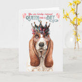 Carte Basset Hound Dog Queen pour une journée Anniversai (Fleur jaune)