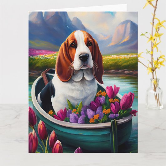 Carte Basset Hound Dog sur une pagaie : une aventure Pit (Fleur jaune)