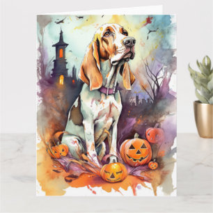 Carte Basset Hound Halloween avec citrouilles effrayant