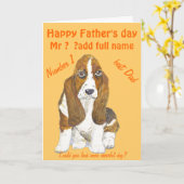 Carte Basset Hound Happy Fête des pères, ajouter le nom  (Fleur jaune)
