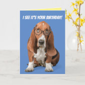 Carte Basset Hound I See It's Your Birthday (Fleur jaune)