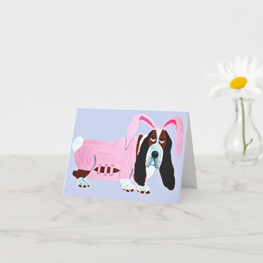 Carte Basset Hound In Pink Bunny Suit (Petite plante)