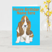 Carte Basset Hound Joyeux Anniversaire, ajouter le nom d (Fleur jaune)