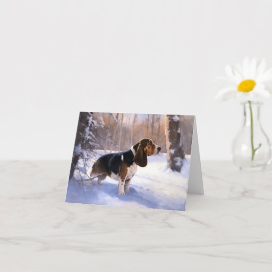 Carte Basset Hound Laisser neiger Noël (Petite plante)