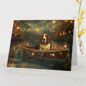 Carte Basset Hound Noël Festive Voyage (Fleur jaune)