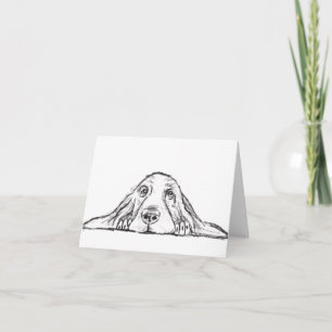 Carte basset hound noir blanc yeux de chiot simple