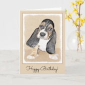 Carte Basset Hound Peinture Chiot - Art Chien original (Fleur jaune)