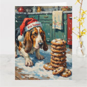 Carte Basset Hound Sniffing Christmas Cookie Trail Hat (Fleur jaune)