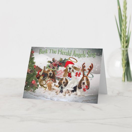 Carte Basset Hound Xmas Bark Herald Angels (Devant)
