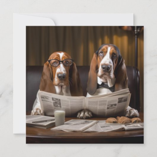 Carte Basset hounds à lire le journal (Devant)