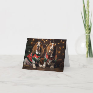 Carte Basset Hounds in Christmas Sweaters Card