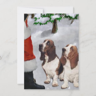 Carte Basset Hounds rencontre Père Noël Christmas Card