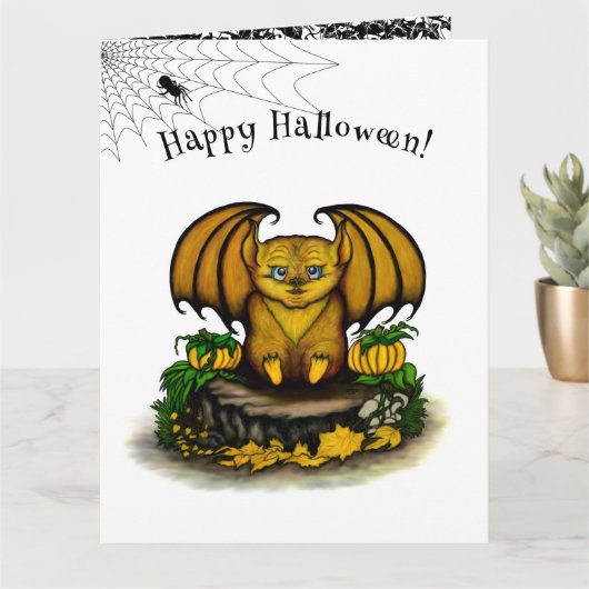 Carte Bat d'Halloween mignonne (Petite plante)