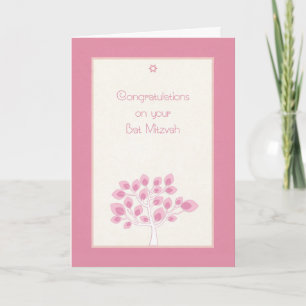 Carte Bat Mitzvah Congratulations, Pink Tree