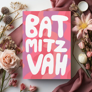Carte BAT MITZVAH Personnalisable Pink Wavy Stripes