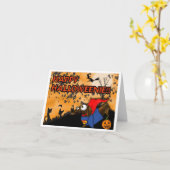 Carte Batdog et Superdog de Halloween de teckel (Fleur jaune)