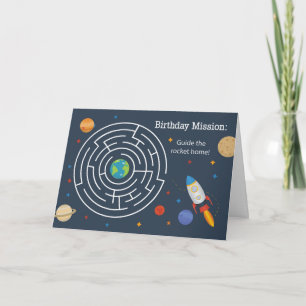 Carte Bateau à fusée Maze Birthday dans l'espace pour en