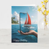 Carte Bateau à voile Anniversaire naviguant dans un Smar (Fleur jaune)