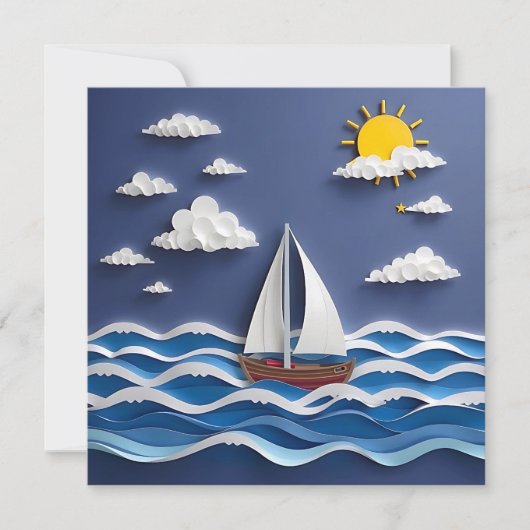 Carte Bateau à voile et soleil | Qualité papier (Devant)