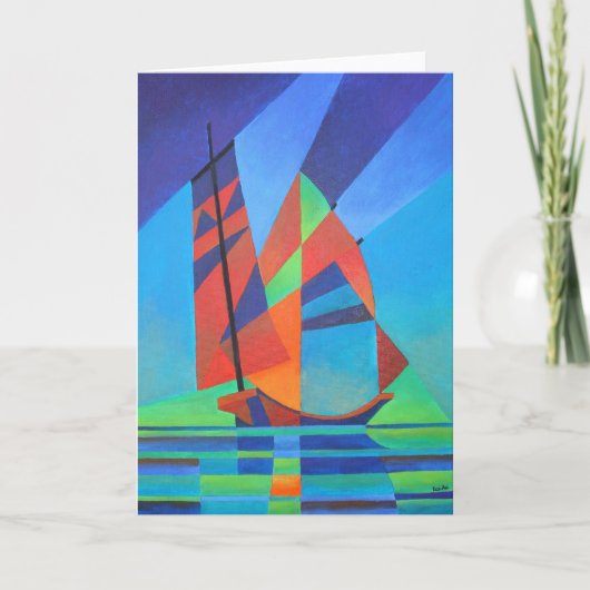 Carte Bateau Abstrait Art Junk contre Deep Blue Sky (Devant)