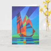 Carte Bateau Abstrait Art Junk contre Deep Blue Sky (Fleur jaune)
