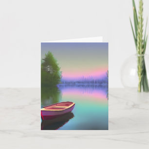 Carte Bateau aquarelle sur lac serein personnalisable