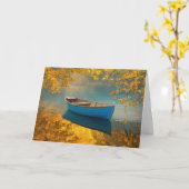 Carte Bateau Bleu Sur Le Lac D'Automne Anniversaire (Fleur jaune)