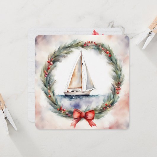 Carte Bateau de Noël (Devant/Arrière en situation)