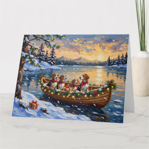 Carte Bateau de Noël Beagle pour les Fêtes