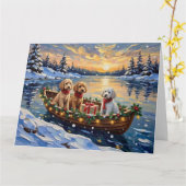 Carte Bateau de Noël Caniche Fêtes (Fleur jaune)