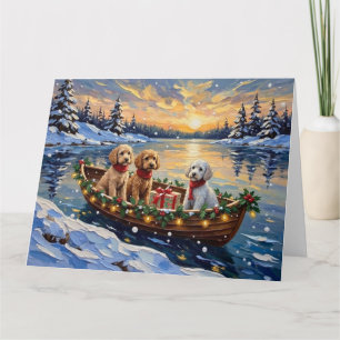 Carte Bateau de Noël Caniche Fêtes