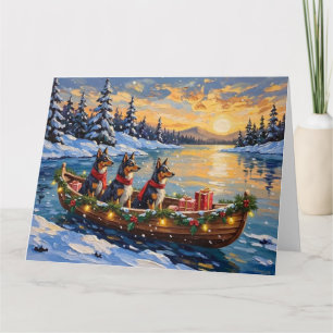 Carte Bateau de Noël de berger anatolien pour les fêtes
