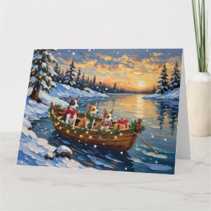 Carte Bateau de Noël de Rat Terrier pour les Fêtes