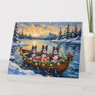 Carte Bateau de Noël de Rough Collie pour les Fêtes