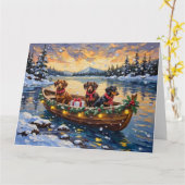 Carte Bateau de Noël de teckel pour les fêtes (Fleur jaune)