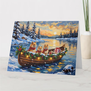 Carte Bateau de Noël du Pomeranian pour les Fêtes