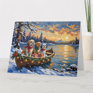 Carte Bateau de Noël du Shih Tzu pour les Fêtes
