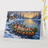 Carte Bateau de Noël Pug Fêtes (Fleur jaune)
