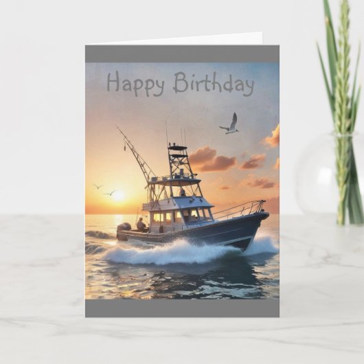 Carte Bateau de pêche anniversaire (Devant)