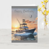 Carte Bateau de pêche anniversaire (Fleur jaune)