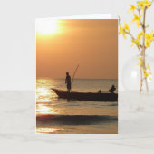 Carte Bateau de pêche au coucher du soleil (Fleur jaune)