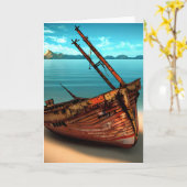 Carte Bateau décapité sur une plage de sable abandonnée (Fleur jaune)