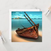 Carte Bateau décapité sur une plage de sable abandonnée (Devant/Arrière en situation)