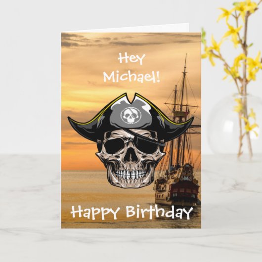 Carte Bateau Pirate d'anniversaire le plus mignon (Fleur jaune)