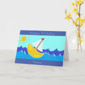 Carte Bateau sur une vague Anniversaire (Fleur jaune)