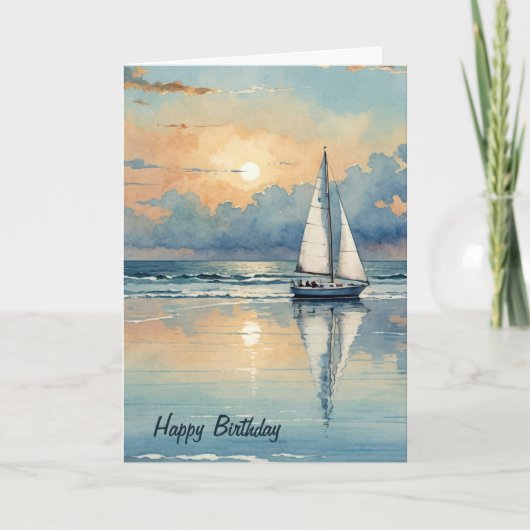 Carte Bateau Watercolor Sur Océan Anniversaire (Devant)