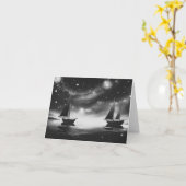 Carte Bateaux à voile et comètes B&W (Fleur jaune)