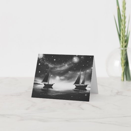 Carte Bateaux à voile et comètes B&W (Devant)